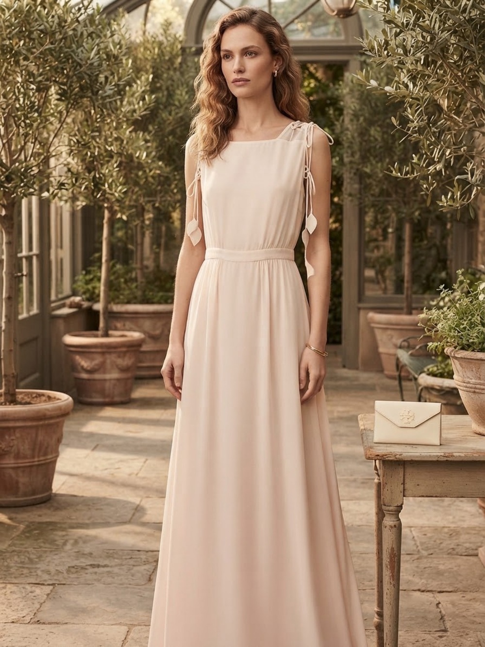 Tory Burch Pale Blush Leaf-Tie Maxi Dress